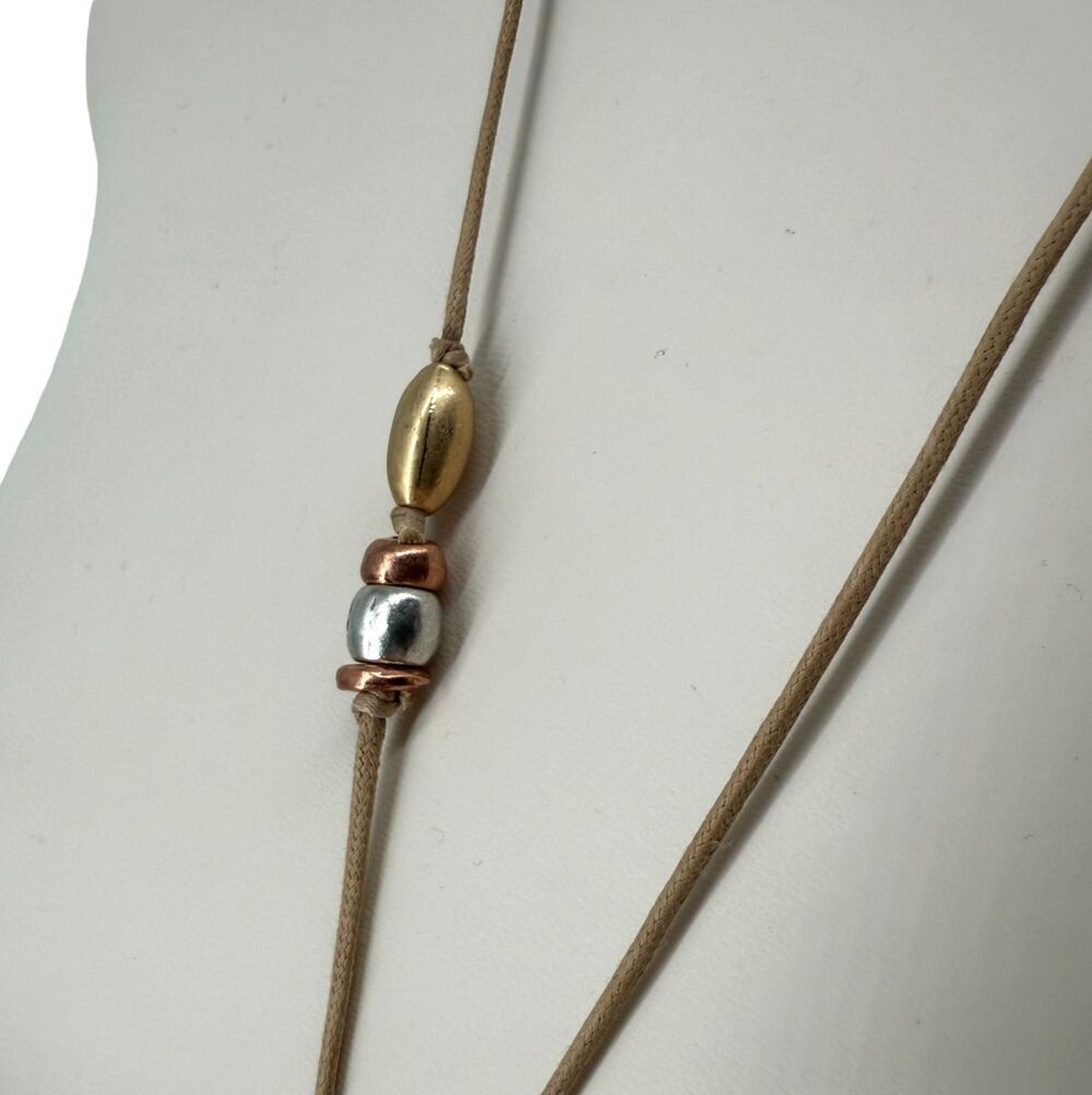 J Jill Mixed Metal Necklace Adjustable Cord Double Circle Pendant Boho Artisan - Picture 4 of 11